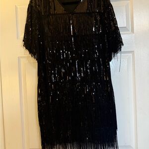 Amazon Black Sequin Fringe Midi Dress
